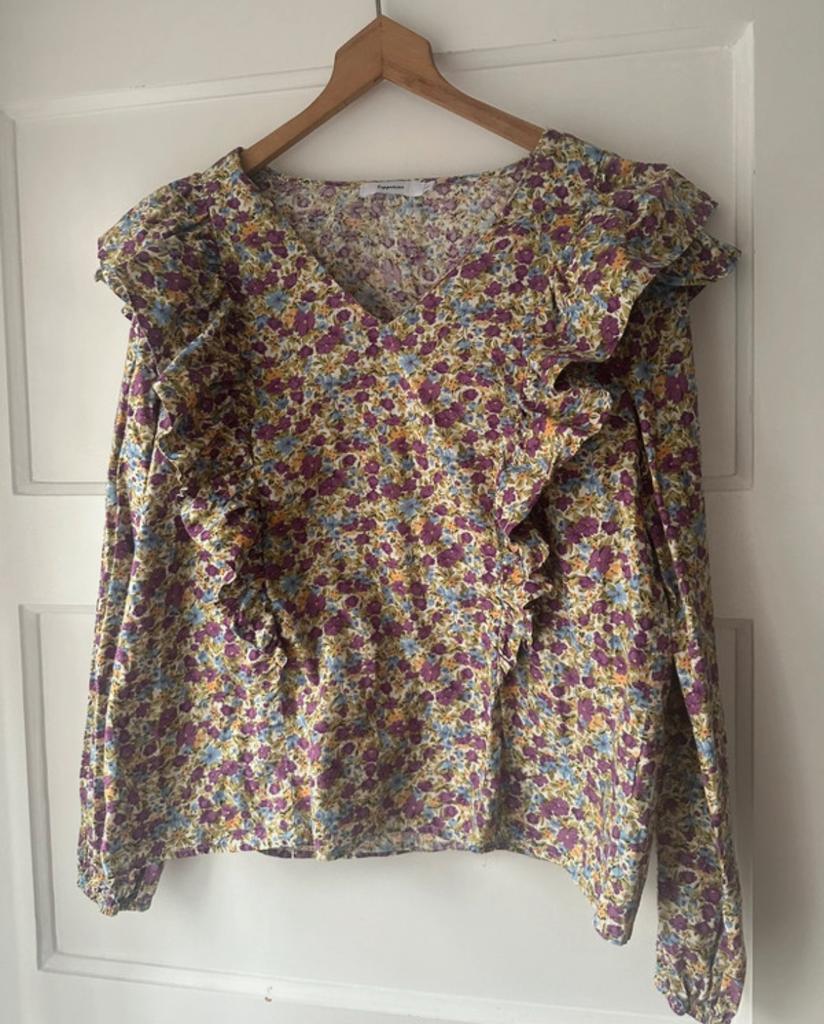 Romantisch liberty gebloemde roezel ruche blouse Copperose, Ophalen of Verzenden, Zo goed als nieuw, Maat 42/44 (L), Overige kleuren