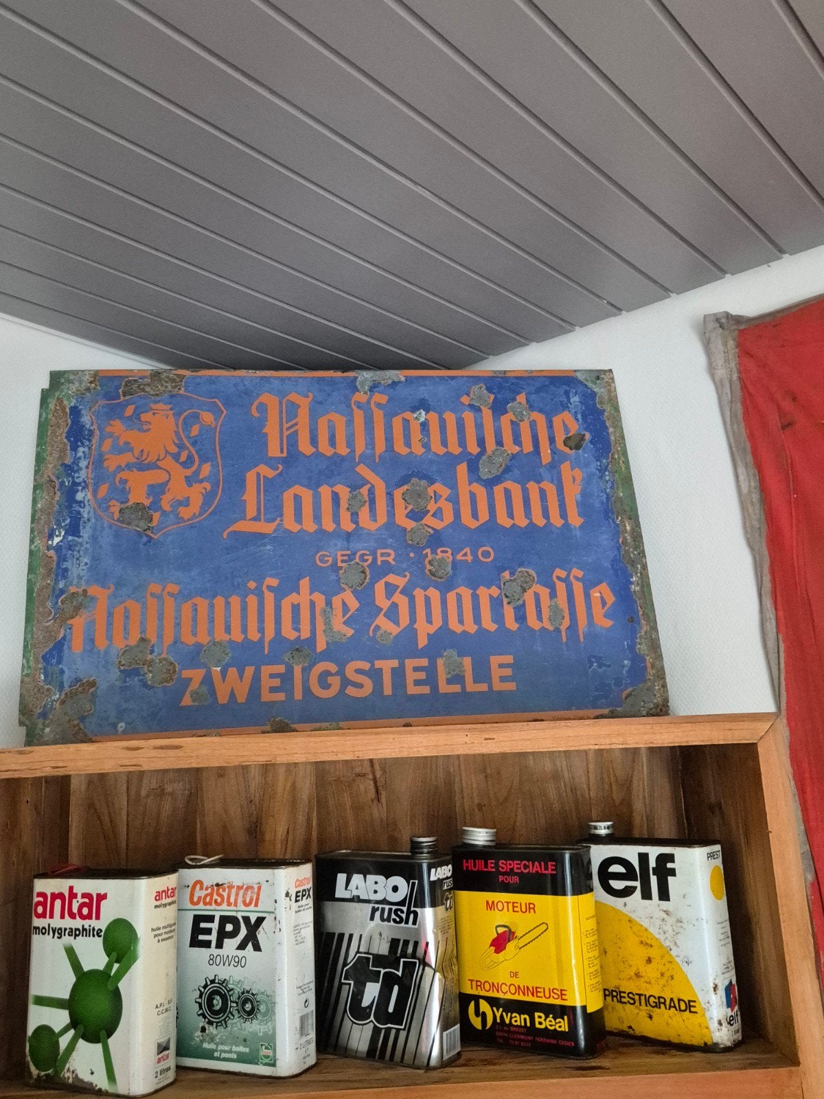 Vintage Nassauische Landesbank/Sparkasse Emaille Bord, Antiek en Kunst, Ophalen of Verzenden