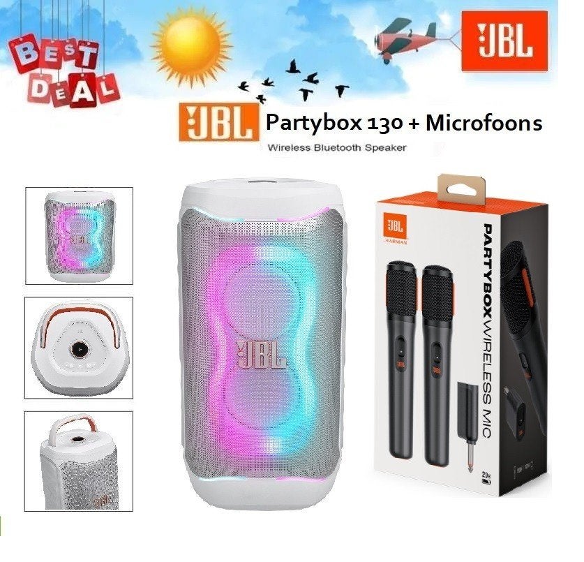 ✅NIEUW✅ JBL Partybox Club 130 Wit + Wireless microfoons 2 st