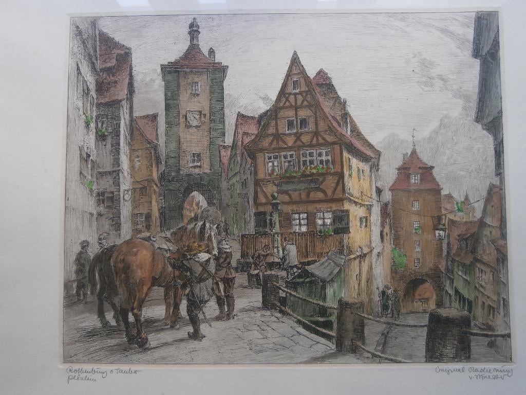 ROTHENBURG (Dld. ) 2 Mooie grote Kleuretsen gesigneerd, Antiek en Kunst, Kunst | Etsen en Gravures, Ophalen of Verzenden, Ets