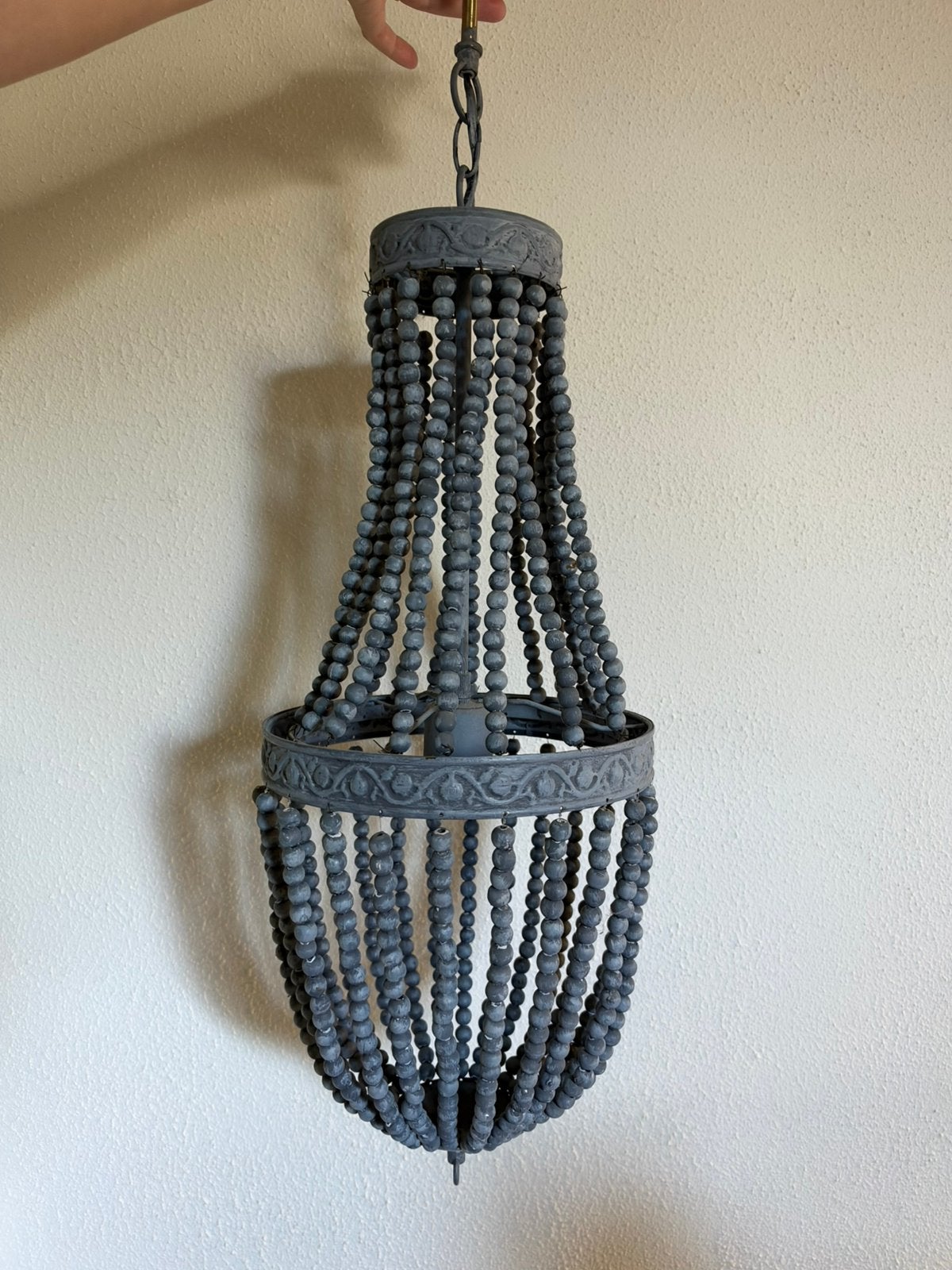 Hanglamp kralen lamp brocante landelijke, Huis en Inrichting, Gebruikt, Brocante landelijk romantisch, Hout, E27 (groot)