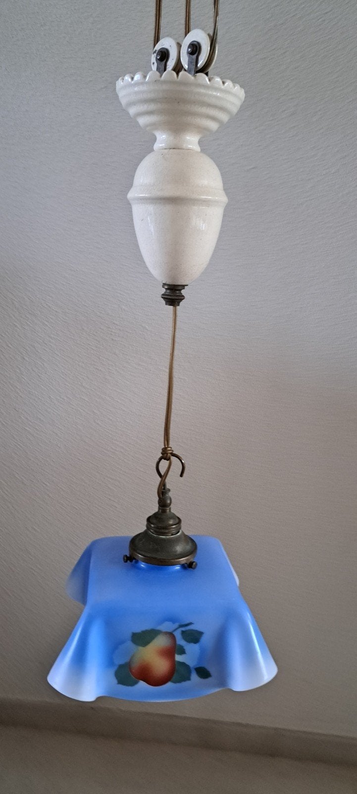 Oude antieke franse hanglamp met katrol., Ophalen of Verzenden