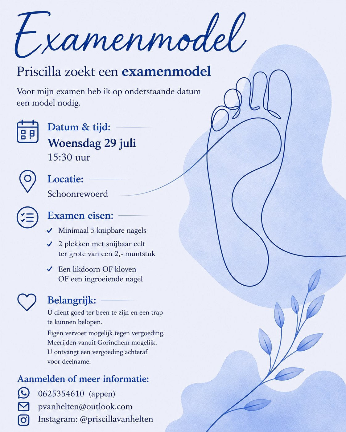 Pedicure model gezocht, Ophalen, Nieuw, Overige typen