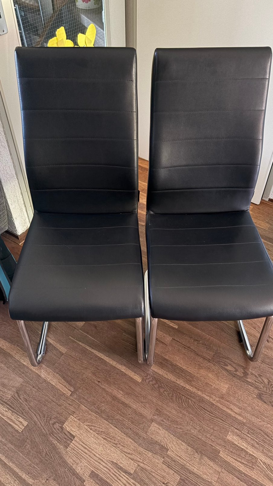 6 Eetkamerstoelen, Huis en Inrichting, Stoelen, Ophalen, Gebruikt, Zwart, Leer