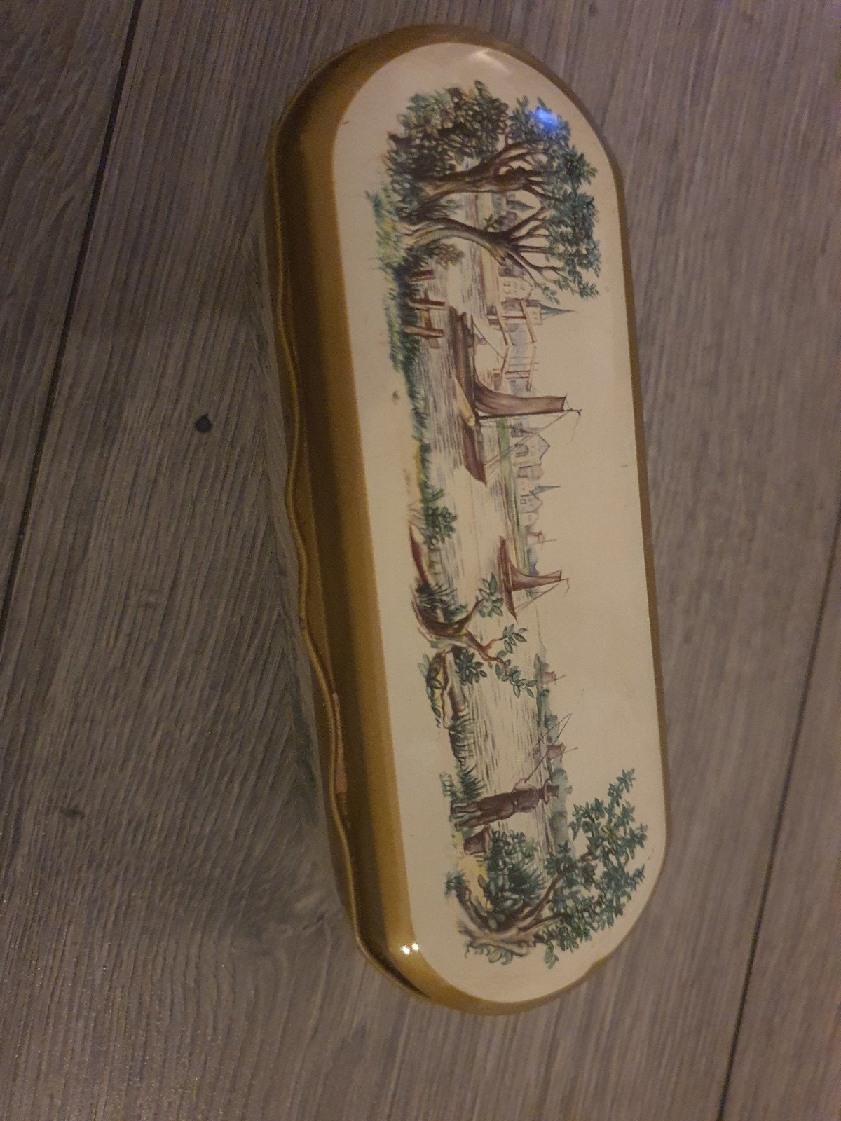 Vintage blikken doosje met Hollands tafereel, Antiek en Kunst, Antiek | Bestek, Ophalen of Verzenden