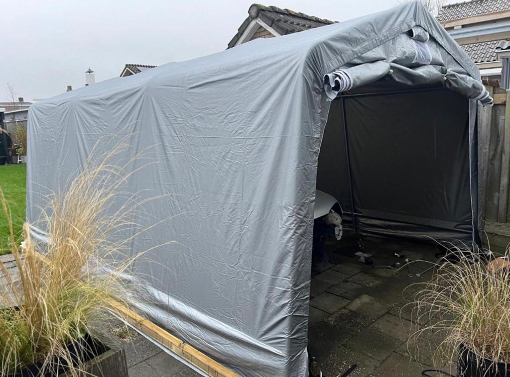 Premium Carport / Garagetent 3.3x4.7m PVC Grijs, Tuin en Terras, Ophalen, Gebruikt, Metaal, Overige typen