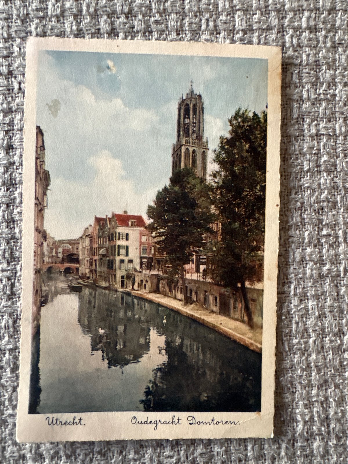 ansichtkaart Utrecht Oude Gracht Domtoren, Verzamelen, Ophalen of Verzenden, 1920 tot 1940, Gelopen, Utrecht