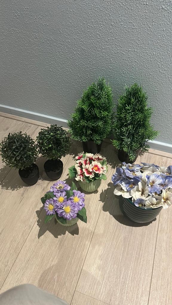 Setje van 7 diverse kunstplanten en -bloemen met pot, Ophalen, Binnen, Gebruikt, Kunstplant