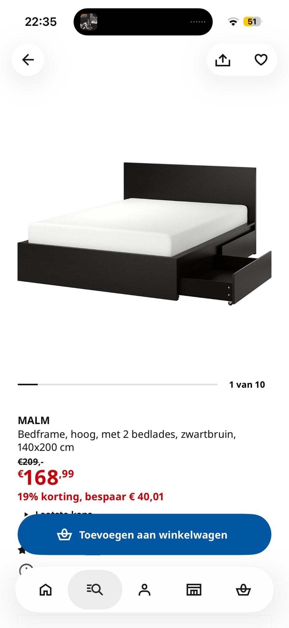IKEA MALM Bedframe met 2 bedlades, zwart 140x20, Ophalen, Gebruikt, Zwart, 140 cm