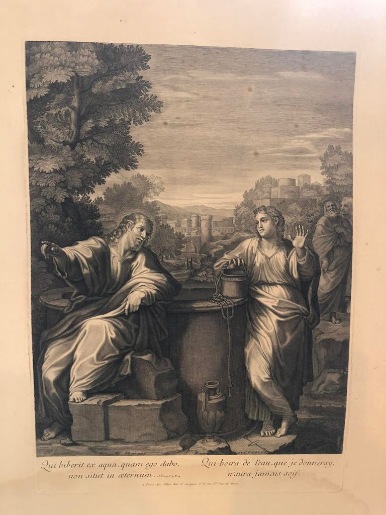 prachtige antieke pentekening, gravure in zwarte kader, Antiek en Kunst, Kunst | Etsen en Gravures, Ophalen of Verzenden