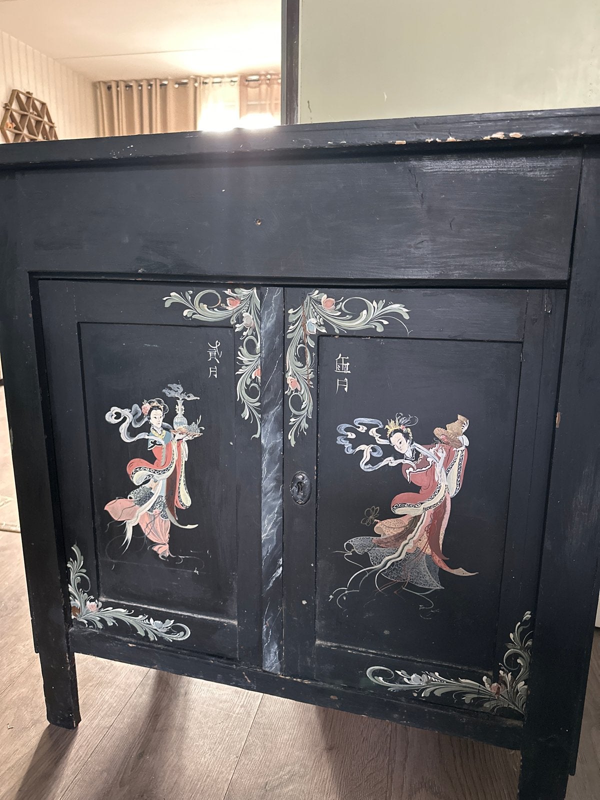 Antieke Chinese kast met handgeschilderde decoraties, Antiek en Kunst, Ophalen of Verzenden