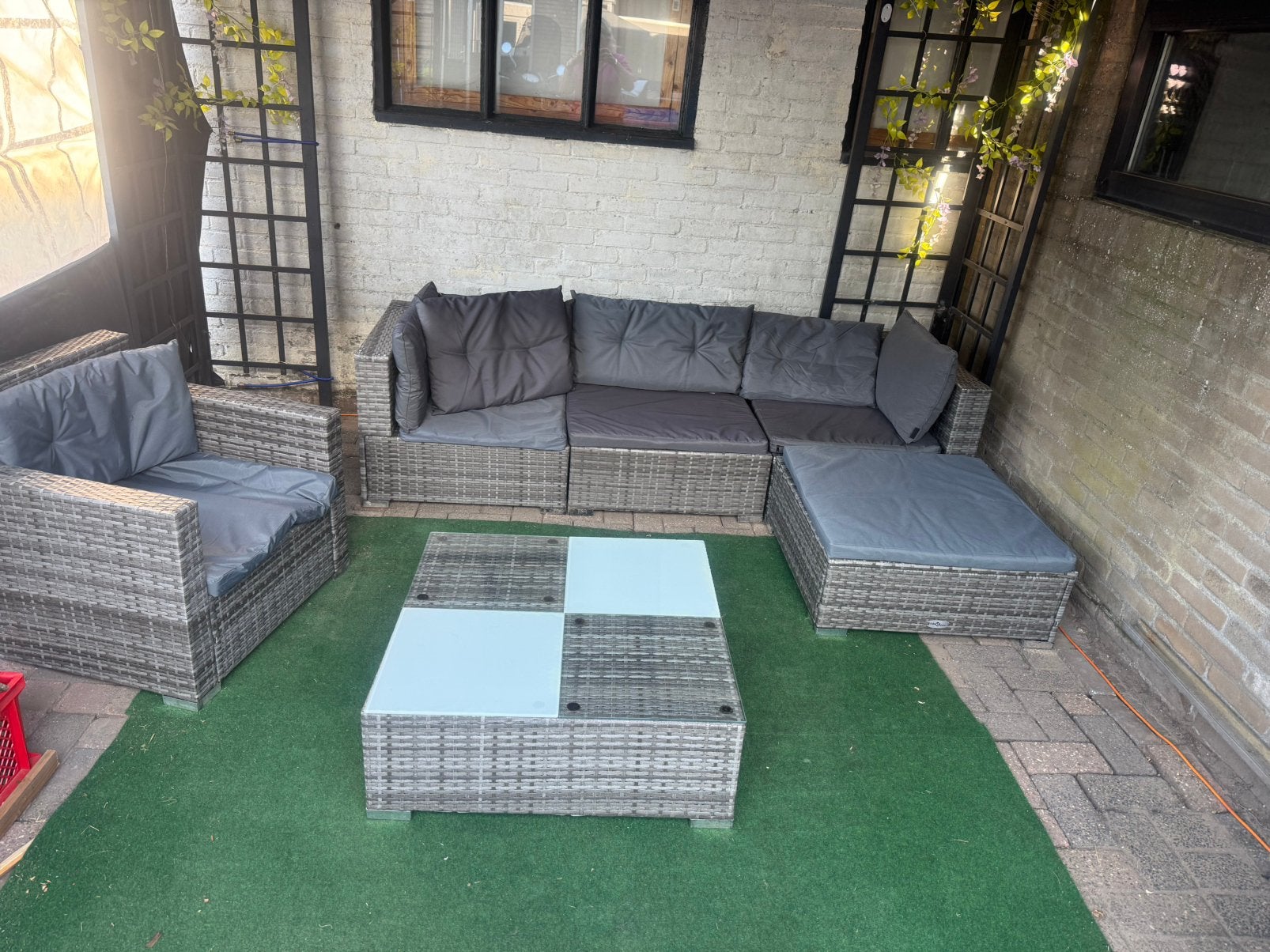 Loungeset, Tuin en Terras, Ophalen, 5 zitplaatsen, Kunststof, Zo goed als nieuw