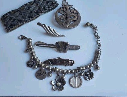 Diverse Vintage Zilverkleurige Sieraden Collectie, Overige materialen, Gebruikt, Ophalen of Verzenden, Met bedels of kralen