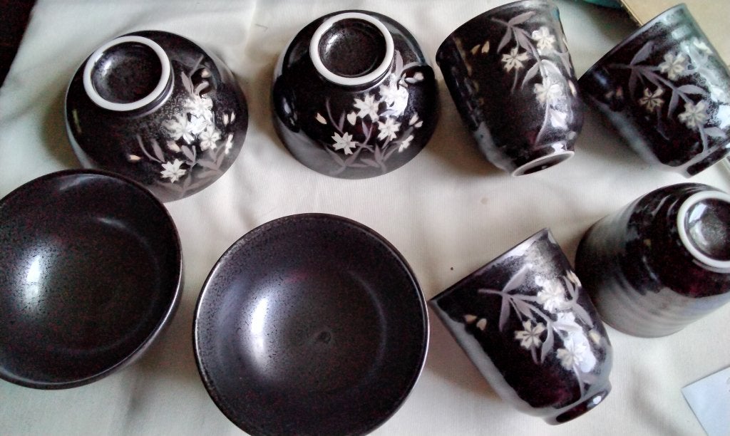 Japans Zwarte Servies Sakura Sake Thee Kommen, Huis en Inrichting, Ophalen, Aziatisch, Keramiek, Nieuw