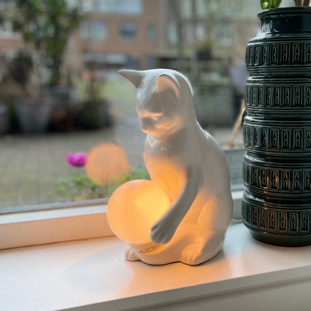 vintage kat LAMP porselein opaal glas Mid Century poes retro, Ophalen of Verzenden