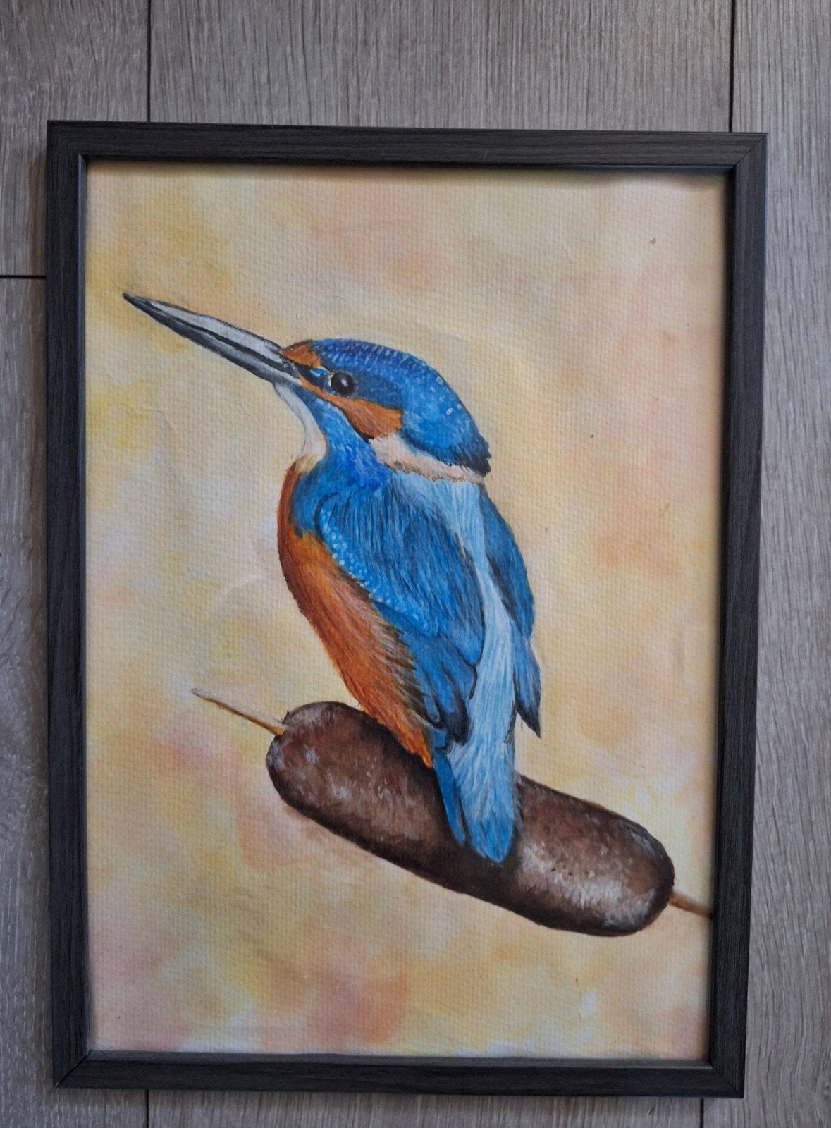 Ingelijste schildering Ijsvogel, Ophalen of Verzenden, Realistisch, Dieren