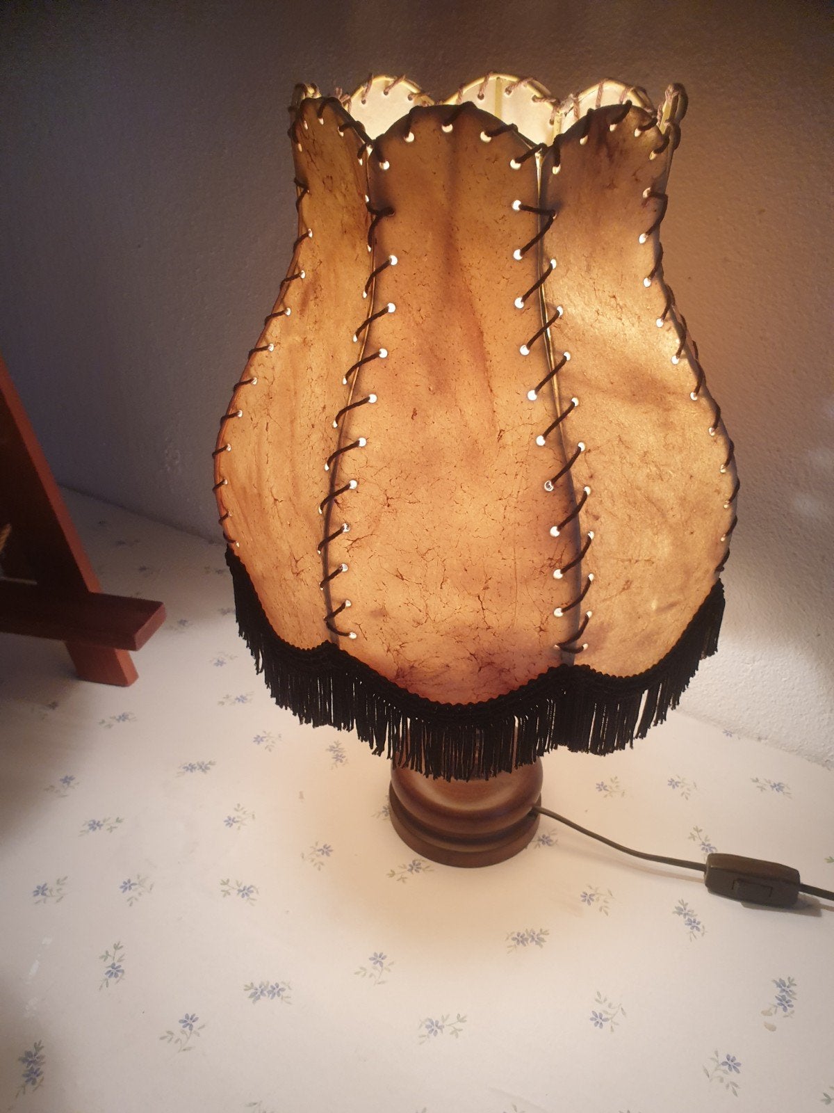 Vintage Tafellamp met Leren Kap en Franjes, Ophalen, Gebruikt, Overige merken, Vintage