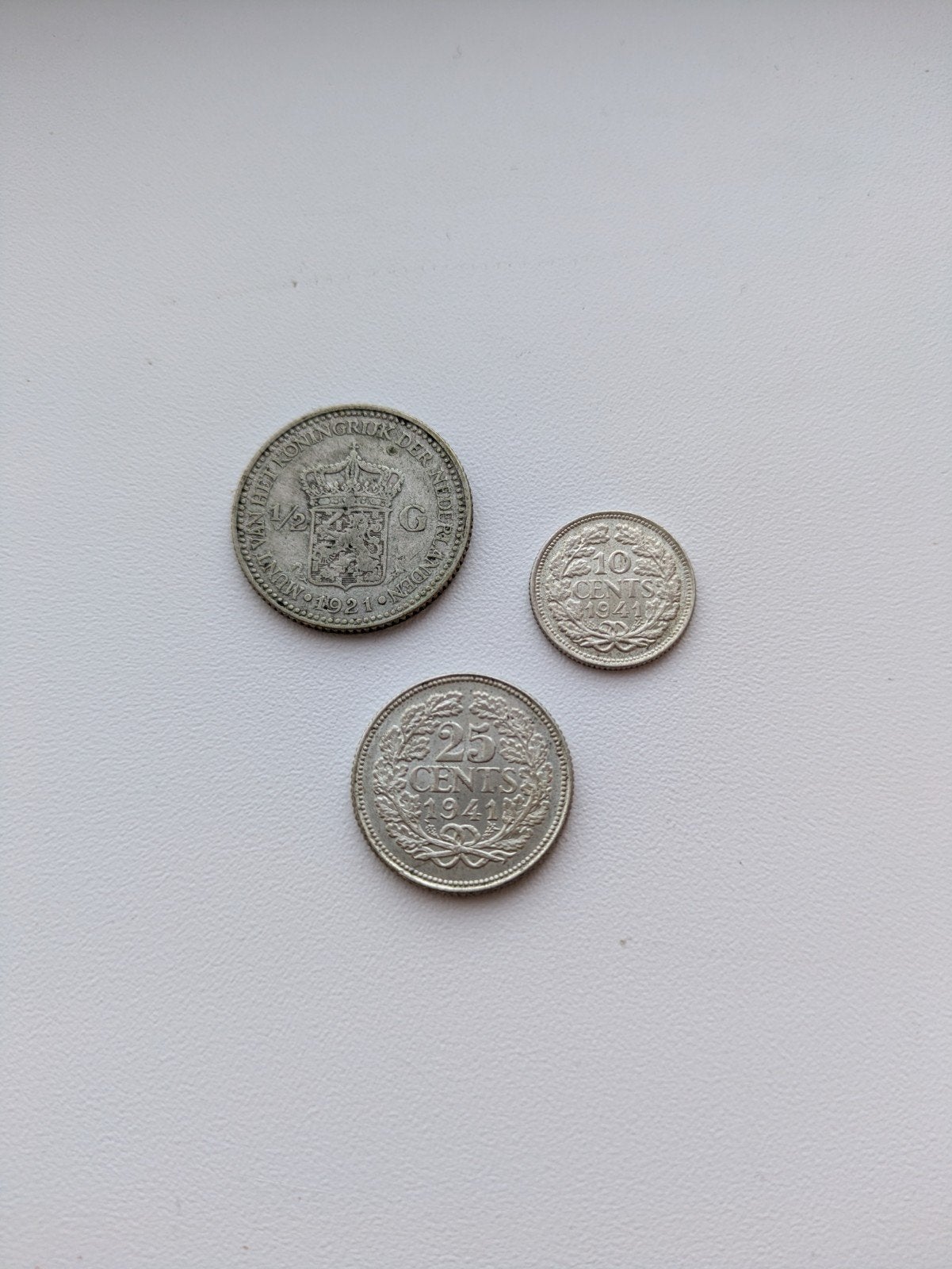 Zilveren Nederlandse munten: 0.5 gulden, 25 cent, 10 cent, Setje, Zilver, Koningin Wilhelmina, Overige waardes
