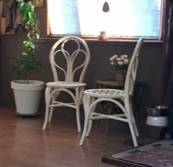 2st vintage rotan bamboo stoelen uniek model, Ophalen, Stoel, 2 zitplaatsen