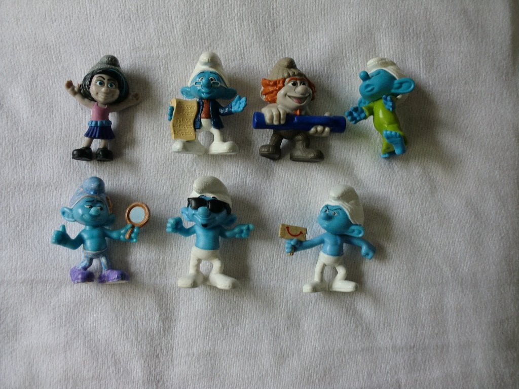 7 Smurfen popjes uit 2013 -McDonalds & Peyo (ongeveer 7,5cm), Ophalen of Verzenden, Zo goed als nieuw, Verschillende Smurfen, Poppetje, Figuurtje of Knuffel
