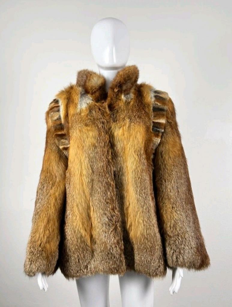 Vintage rode vos bontjas met kleine scheurtjes, Kleding | Dames, Maat 38/40 (M), Bruin, Verzenden, Onbekend