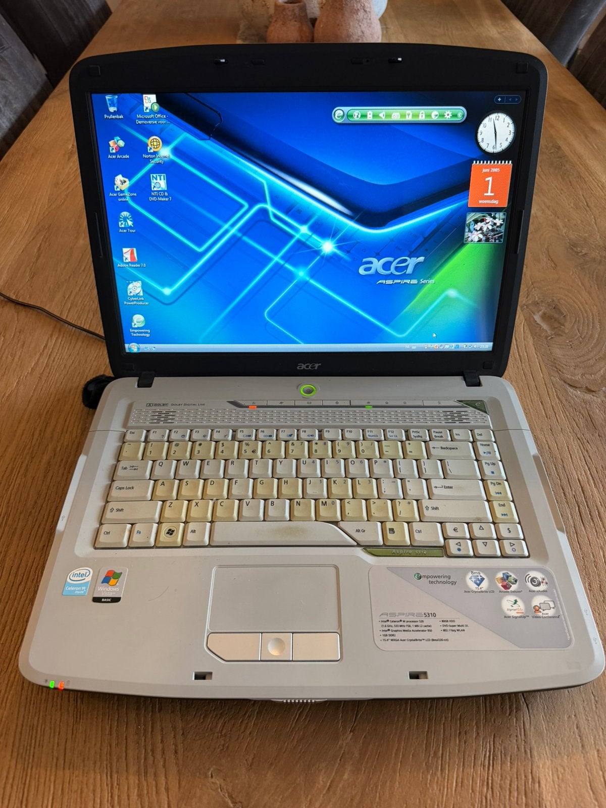 Acer Aspire 5310 laptop werkend 15,4 inch 80GB retro/vintage, HDD, Ophalen of Verzenden, Zo goed als nieuw, Minder dan 4 GB