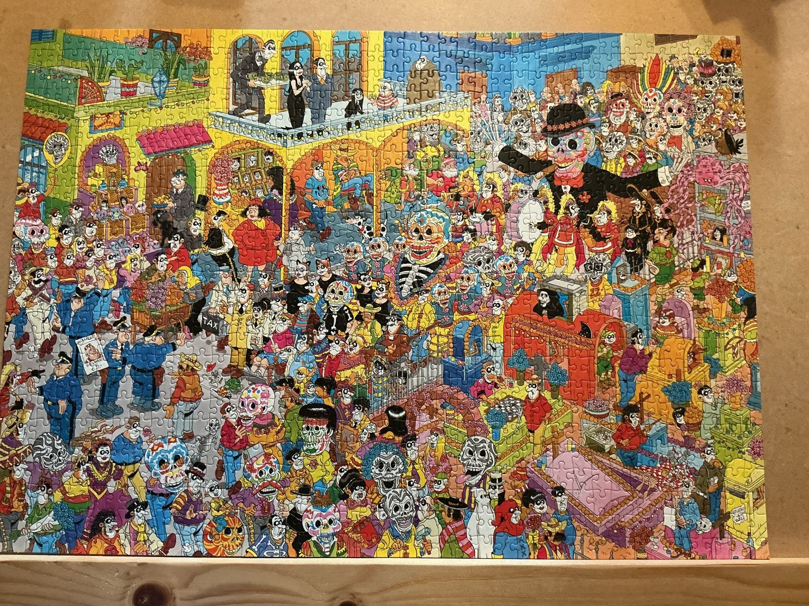 Jan van Haasteren puzzel - Dia de los Muertos - 1000+ stukje, Ophalen of Verzenden, 500 t/m 1500 stukjes, Zo goed als nieuw, Legpuzzel