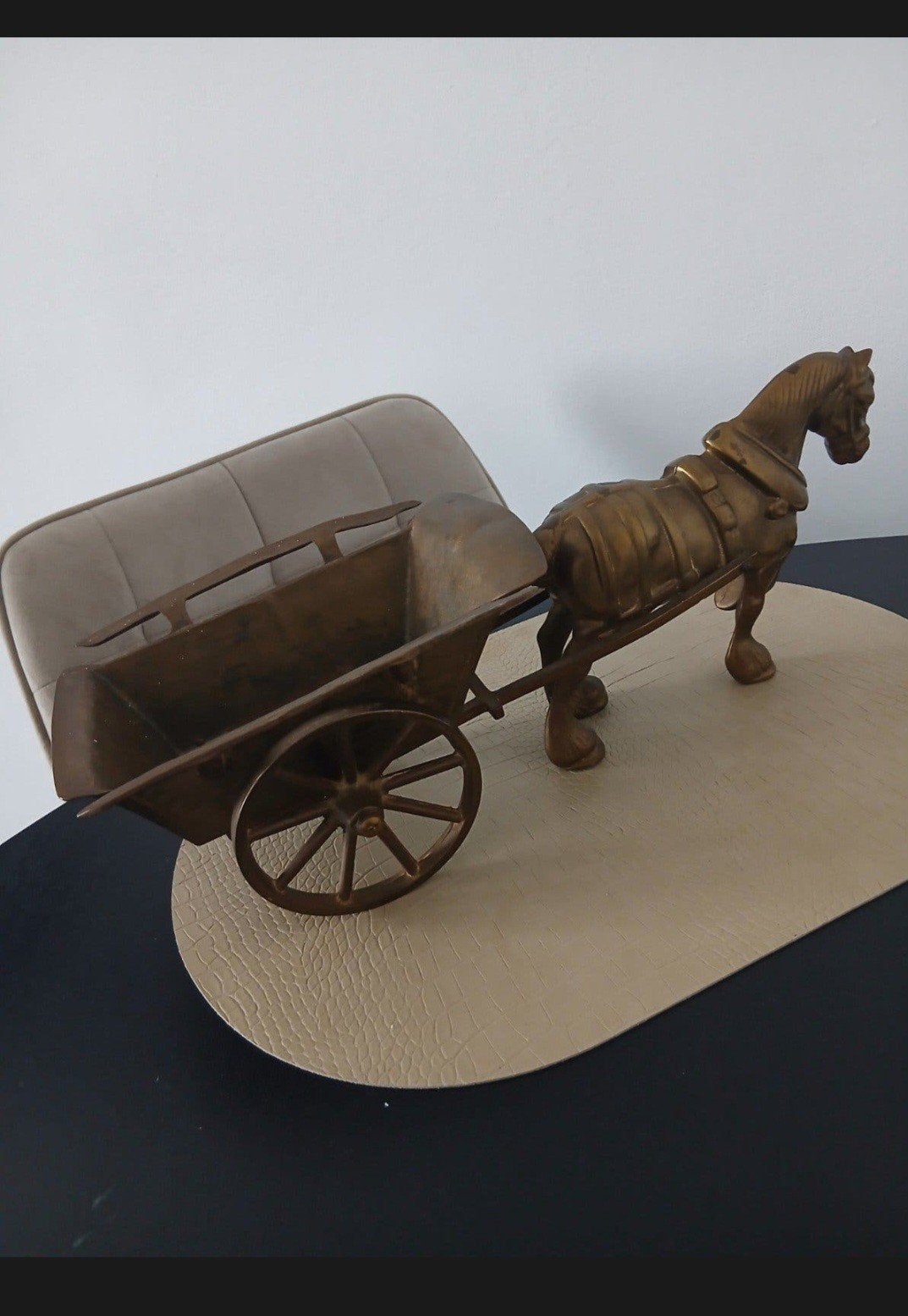 Decoratief paard met kar - Bronskleurig, Ophalen of Verzenden