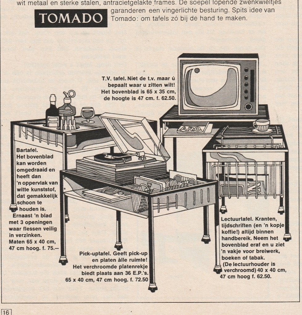 retro reclame 1969 Tomado pick-up-tafel platenspelertafel, Verzenden, Overige typen