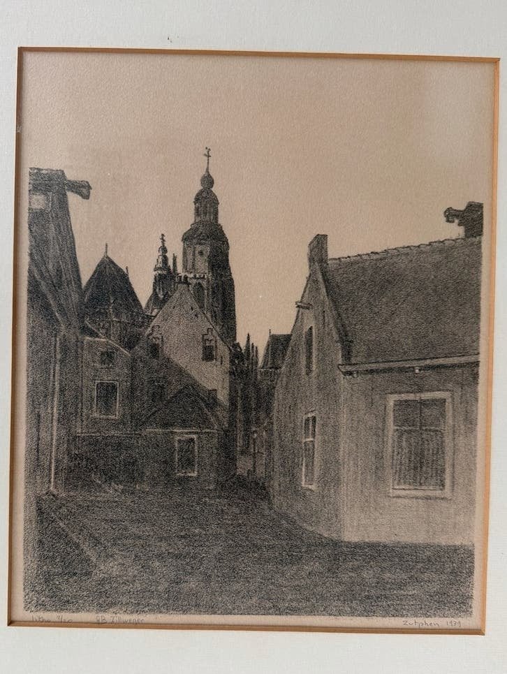 Litho Zutphen 1979 - Ami Bernard Zillweger, Antiek en Kunst, Kunst | Etsen en Gravures, 1950 - 1999, Stadsgezicht, Ophalen of Verzenden