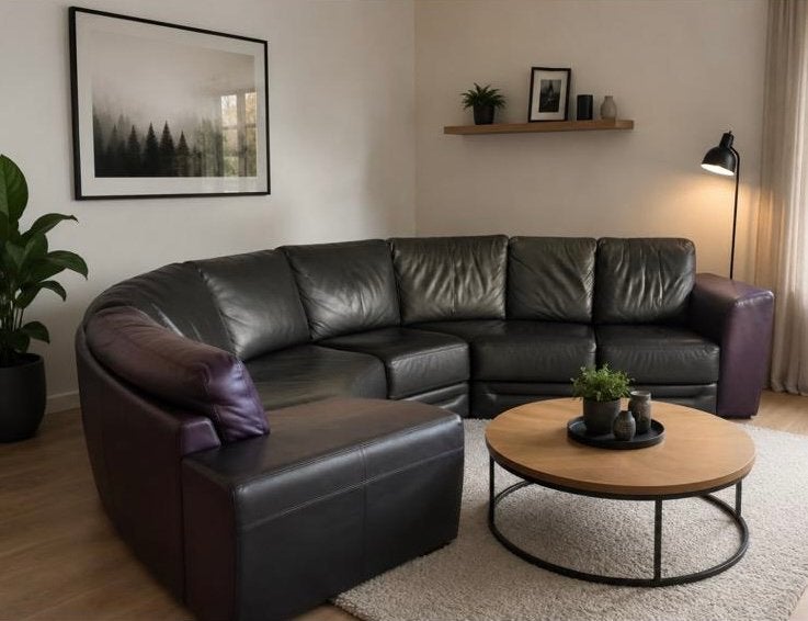 Leren bank met 4 stoelen - Absolute Nieuwstaat!!, Ophalen of Verzenden, Zo goed als nieuw, Leer, Trendy hippe bank leer in nieuwstaat