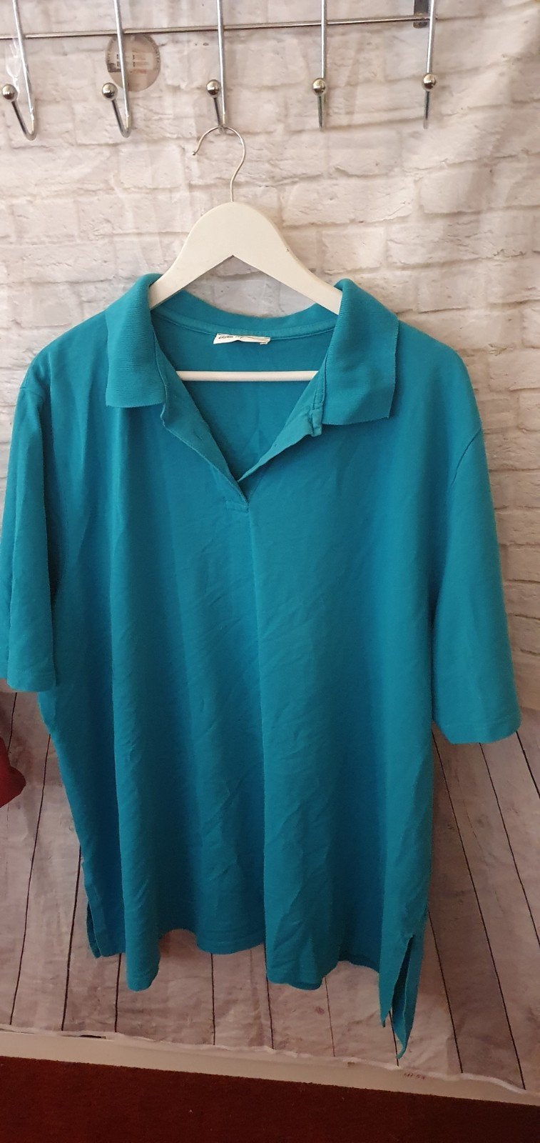 Ulla Popken turquoise katoenen polo shirt, maat 54/56, Ulla Popken, Shirt of Top, Gedragen, Verzenden