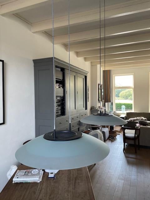 Hanglamp halogeen matglas 2 stuks, Ophalen of Verzenden, Zo goed als nieuw, Glas, 75 cm of meer