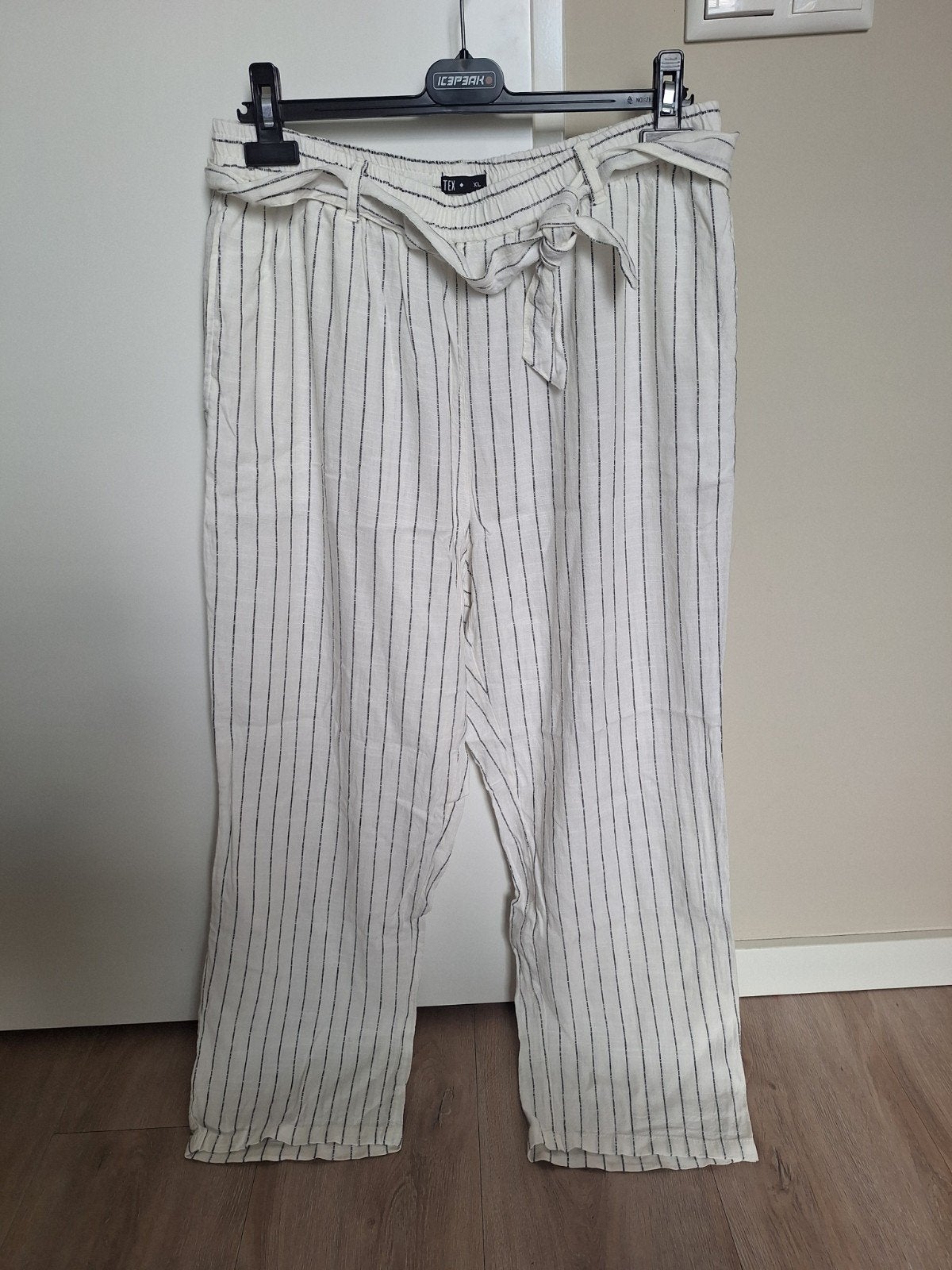 TEX Gestreepte Linnen Broek - Wit/Zwart - Maat XL, Wit, Maat 46/48 (XL) of groter, Ophalen of Verzenden, Zo goed als nieuw