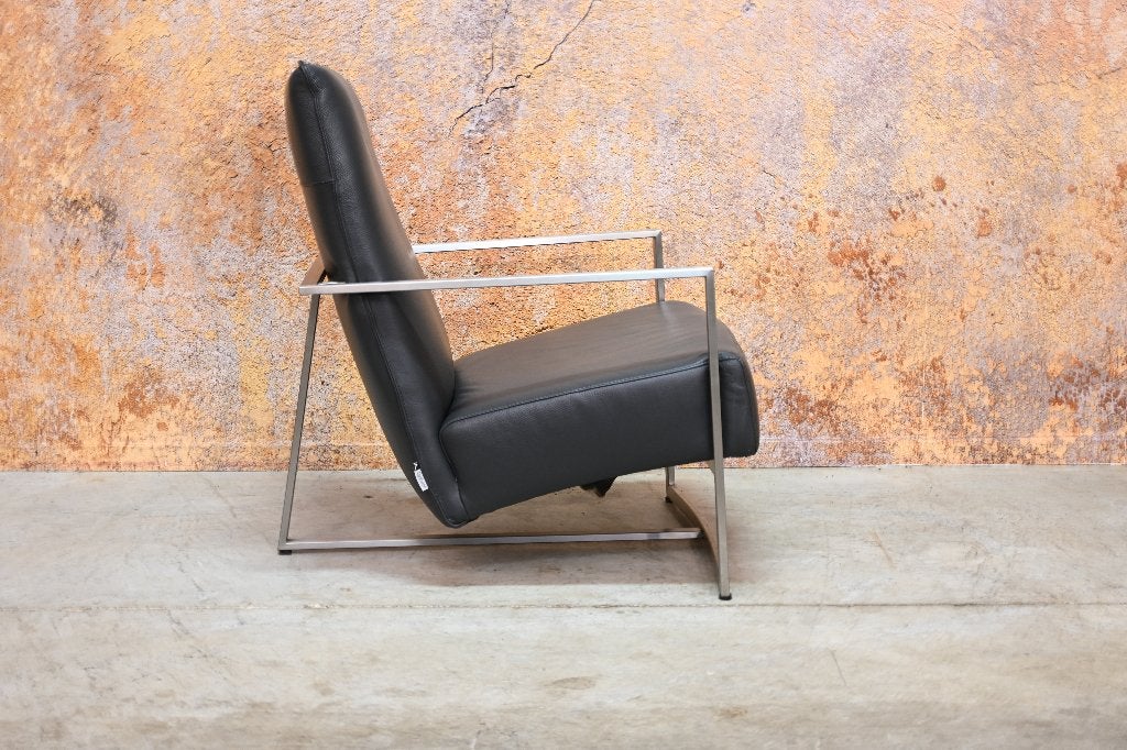 ZGANieuw! grijze leren Topform Prado design fauteuil, Huis en Inrichting, 75 tot 100 cm, Ophalen of Verzenden, Zo goed als nieuw