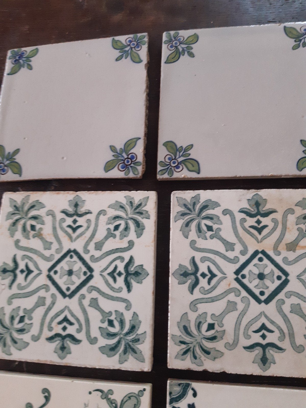 9 Art Nouveau, rond 1900, groene wandtegels, Ophalen of Verzenden