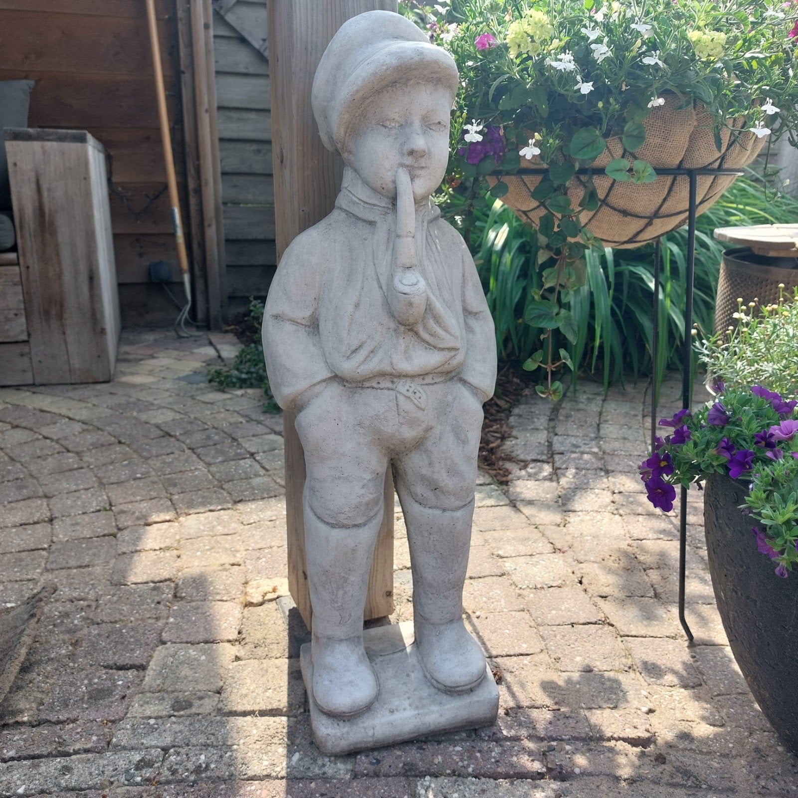 Betonnen Tuinbeeld Jongen met Pijp, Ophalen, Gebruikt, Beton, Mensenbeeld