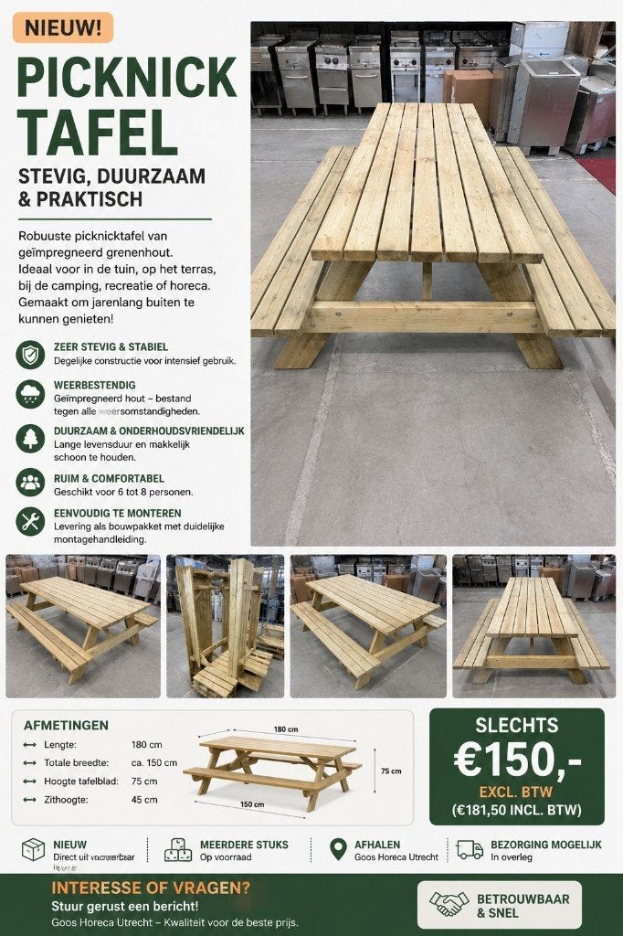 Picknick tafel, Zo goed als nieuw, Rechthoekig, Hout, Ophalen