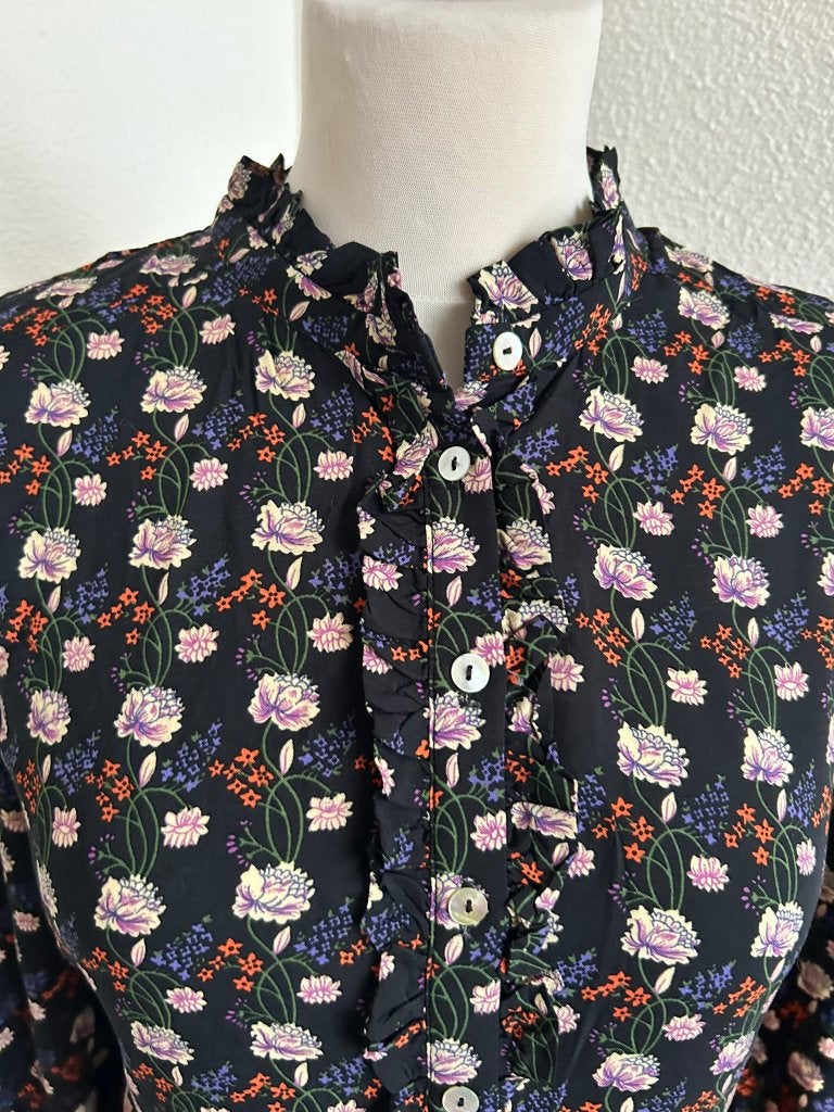 King Louie maat 42 retro donkere top blouse 2875, Meerkleurig, Maat 42/44 (L), Ophalen of Verzenden, Zo goed als nieuw