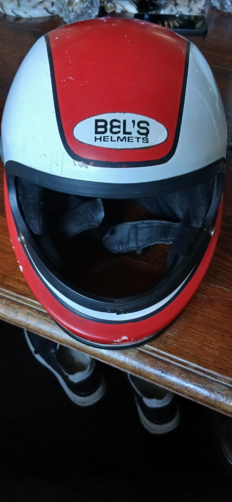 Vintage Bell's Helmets Motorhelm - Rood/Wit, Ophalen of Verzenden