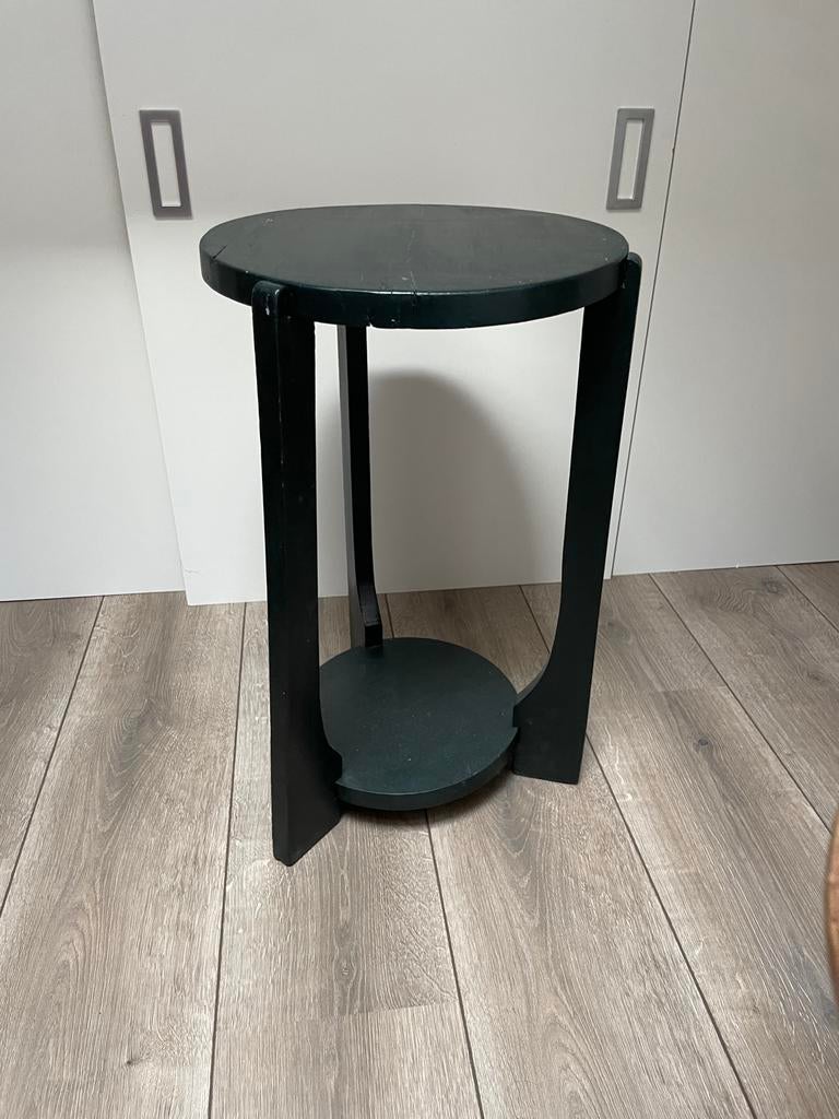 Donkergroen houten bijzettafeltje / krukje, Ophalen, Minder dan 45 cm, Minder dan 55 cm, Gebruikt