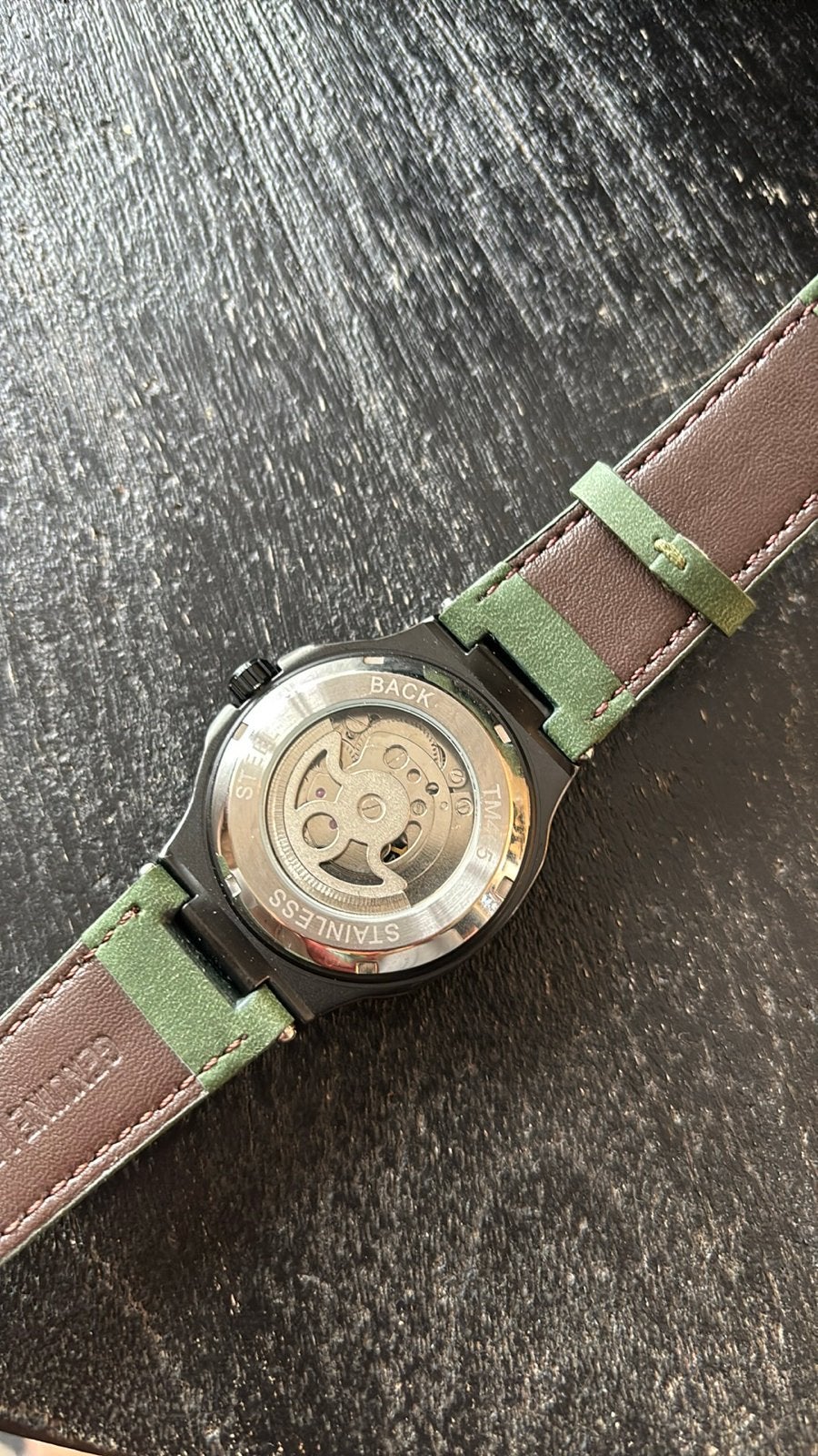 Automatisch Horloge met Groen Leren Band, Overige merken, Overige materialen, Polshorloge, Ophalen of Verzenden
