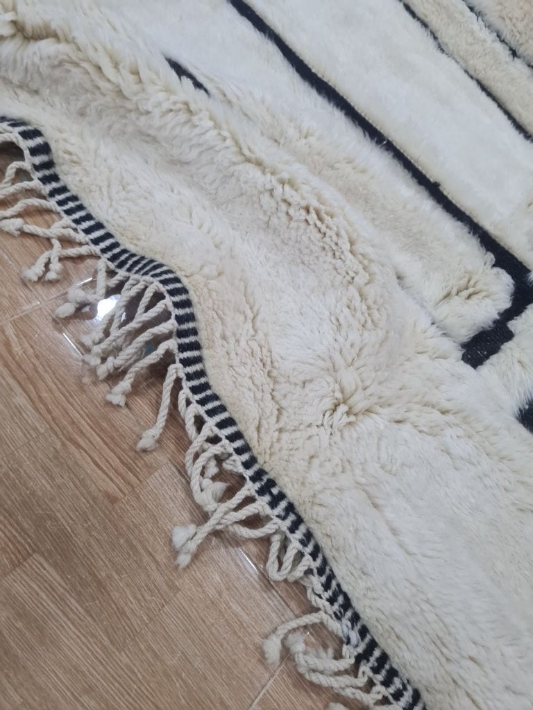 Beni Ouarain vloerkleed 200x300 – crème zwart kaders, Boho, Handgemaakt, MarocCarpets, Info@maroccarpets.nl, Ophalen of Verzenden