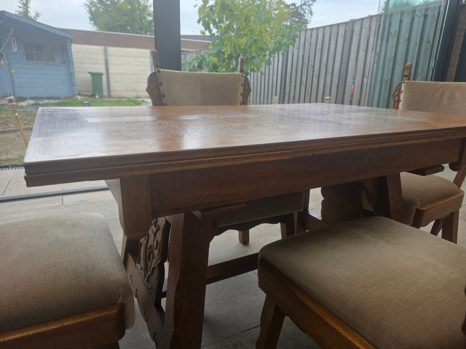 Eiken eettafel met 4 stoelen, Huis en Inrichting, Ophalen, Gebruikt, Rechthoekig, 50 tot 100 cm