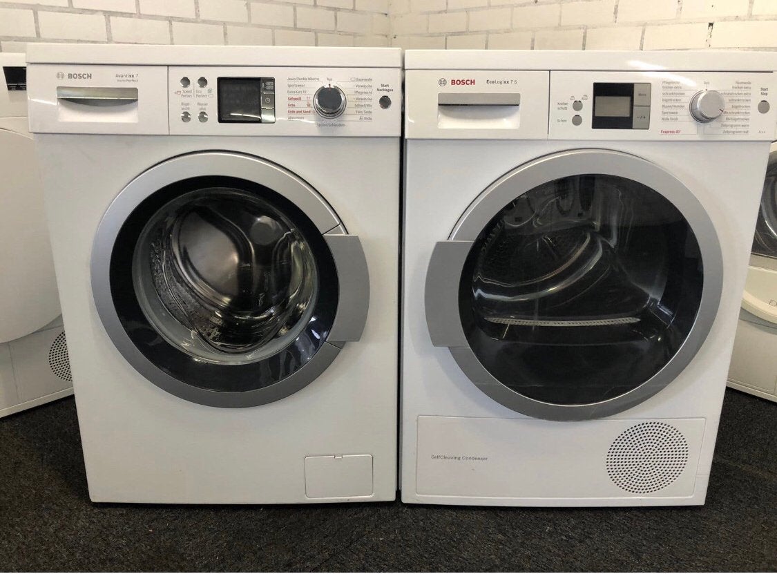 €425 SET wasmachine + warmtepomp droger Bosch GARANTIE, Witgoed en Apparatuur, Wasmachines, Ophalen, 6 tot 8 kg, Minder dan 85 cm