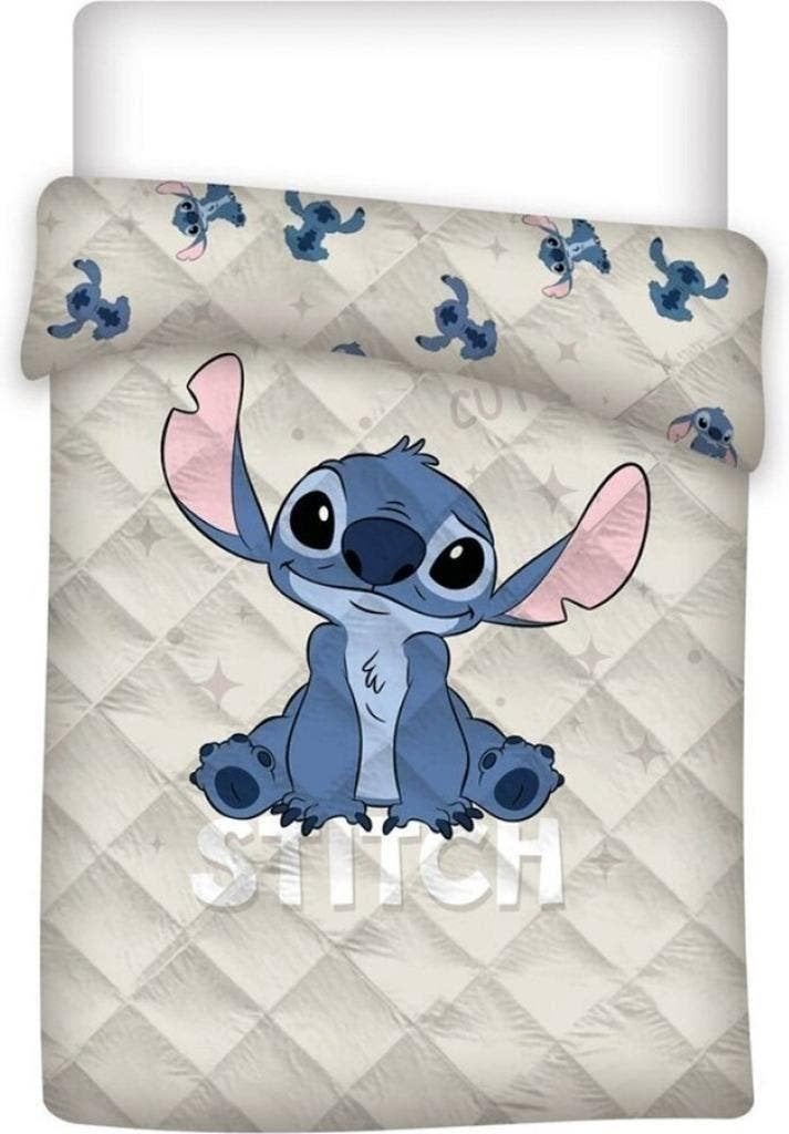 Stitch Bedsprei Gewatteerd  Wit 140x200 - Disney Beddensprei, Dubbelzijdig, Jongetje of Meisje, Wit, Eenpersoonsbed