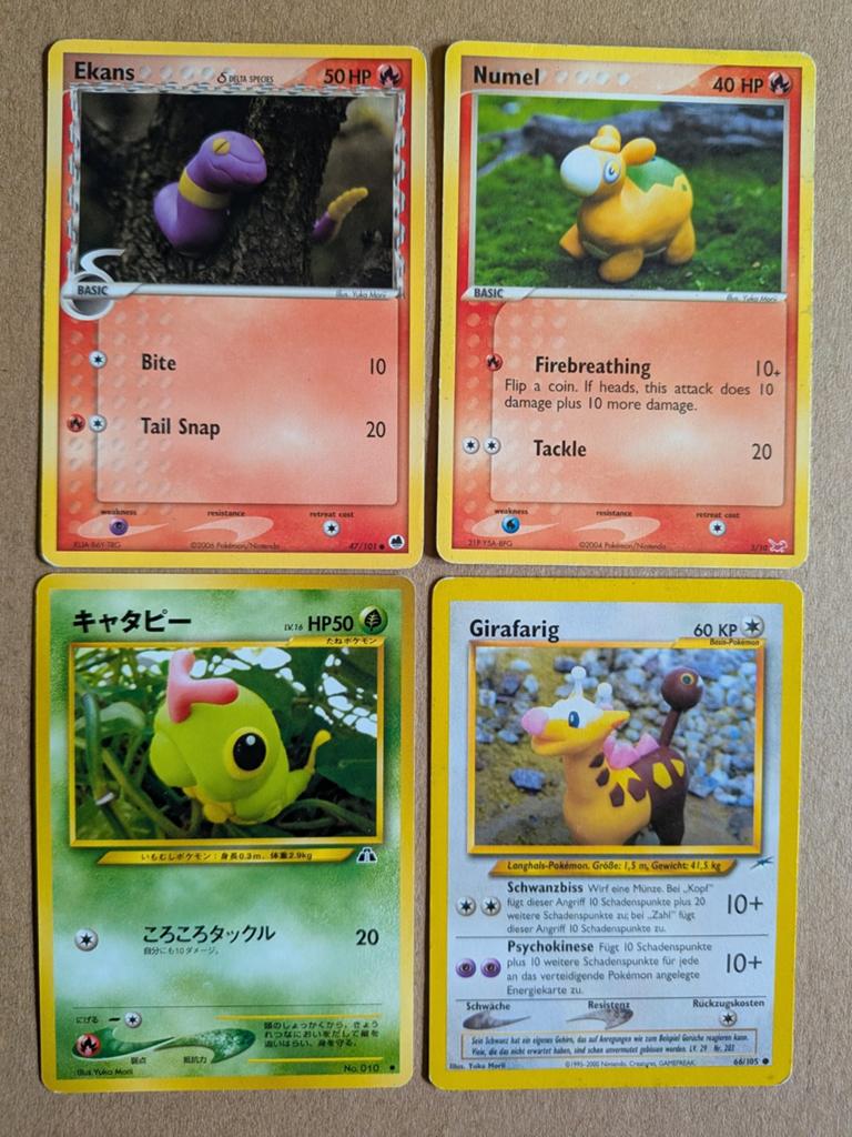 4 Yuka Morii Pokémon kaarten Ekans Numel Caterpie Girafarig, Verzenden