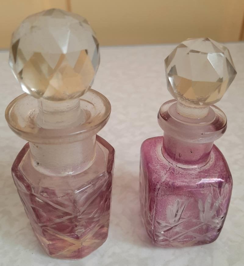 2 Antieke rose kristal parfumflesjes, Antiek en Kunst, Ophalen of Verzenden