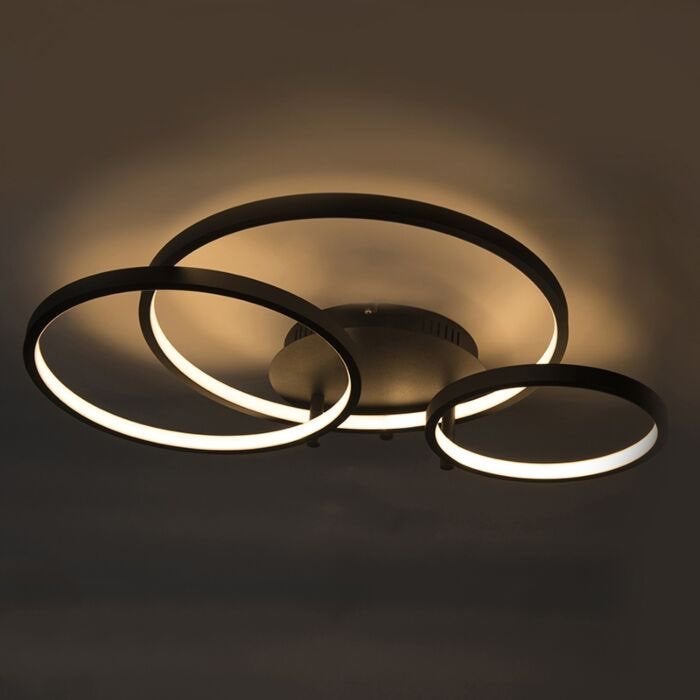 Qazqa Plafonnière Zwart met LED - Moderne Plafondlamp, Gebruikt, Qazqa, Modern, Zwart
