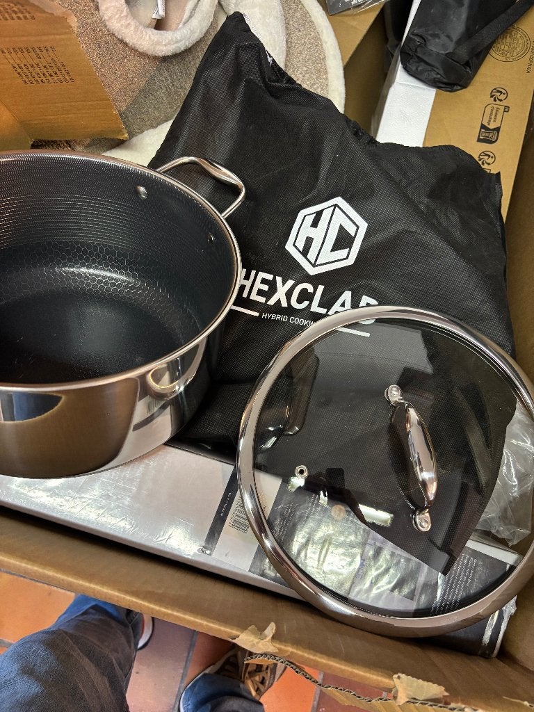 HexClad 8 Quart hybride anti-aanbak soeppan en deksel, Ophalen of Verzenden, Zo goed als nieuw, Rvs, Kookpan